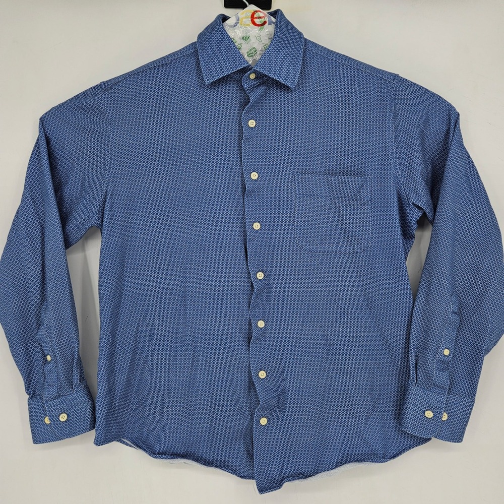 Peter Millar Shirt Mens Large Button Up Long Sleeve Preppy Geometric Blue Casual